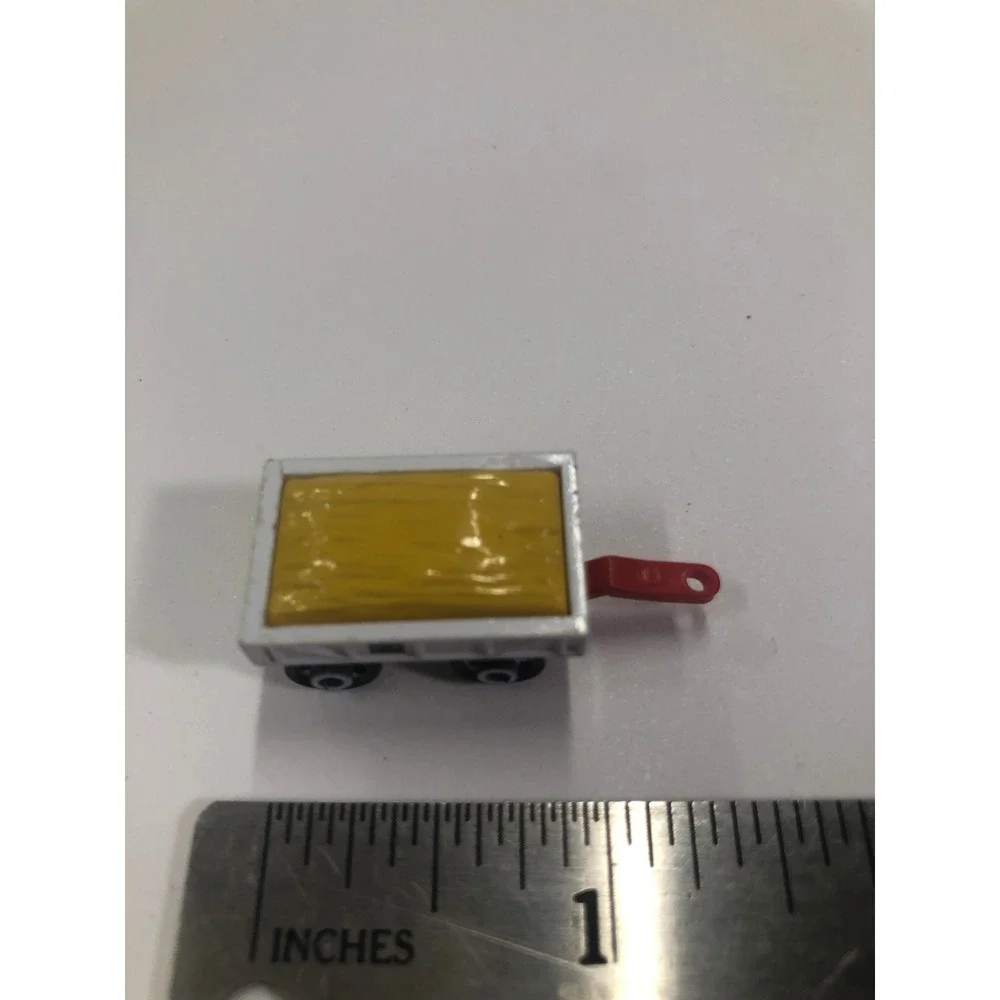Vintage Miniature Toy Farm Wagon White with Yellow Load Red Hitch 1.25in